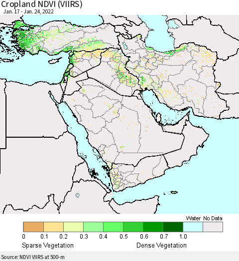 Middle East and Turkey Cropland NDVI (VIIRS) Thematic Map For 1/17/2022 - 1/24/2022