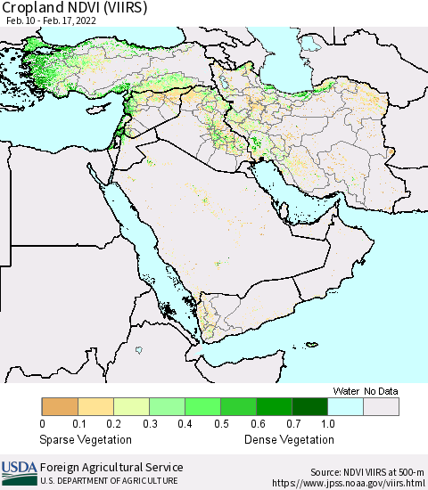 Middle East and Turkey Cropland NDVI (VIIRS) Thematic Map For 2/11/2022 - 2/20/2022