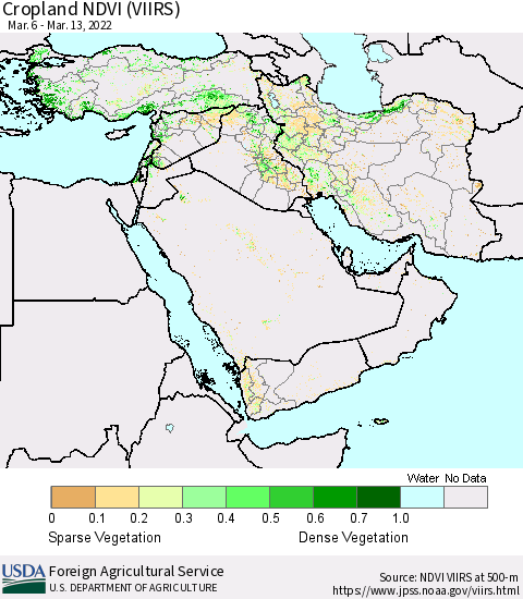 Middle East and Turkey Cropland NDVI (VIIRS) Thematic Map For 3/11/2022 - 3/20/2022