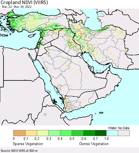 Middle East and Turkey Cropland NDVI (VIIRS) Thematic Map For 3/22/2022 - 3/29/2022