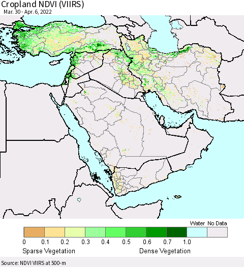 Middle East and Turkey Cropland NDVI (VIIRS) Thematic Map For 3/30/2022 - 4/6/2022