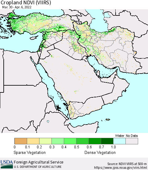 Middle East and Turkey Cropland NDVI (VIIRS) Thematic Map For 4/1/2022 - 4/10/2022