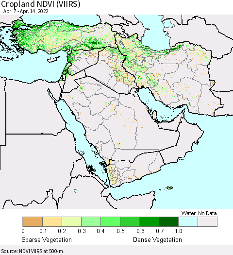 Middle East and Turkey Cropland NDVI (VIIRS) Thematic Map For 4/7/2022 - 4/14/2022
