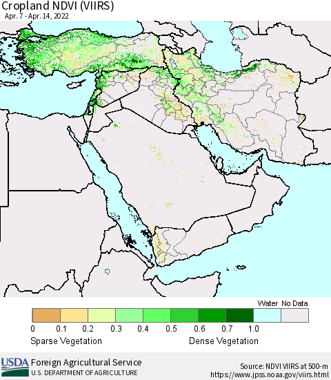 Middle East and Turkey Cropland NDVI (VIIRS) Thematic Map For 4/11/2022 - 4/20/2022