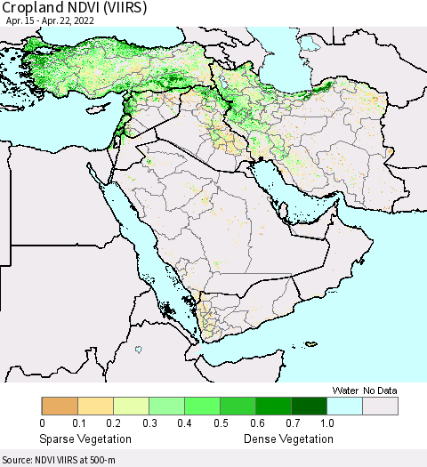 Middle East and Turkey Cropland NDVI (VIIRS) Thematic Map For 4/15/2022 - 4/22/2022
