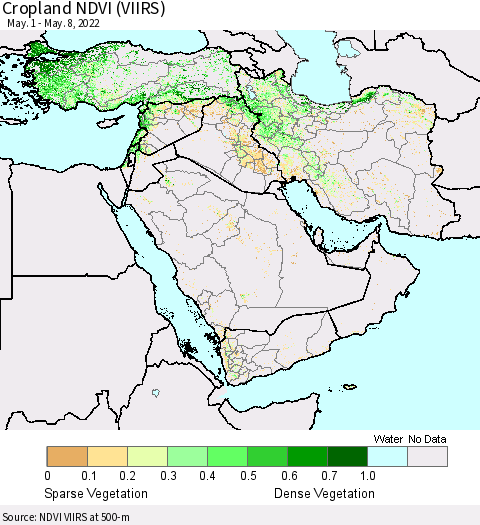 Middle East and Turkey Cropland NDVI (VIIRS) Thematic Map For 5/1/2022 - 5/8/2022