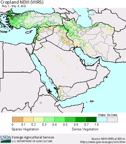 Middle East and Turkey Cropland NDVI (VIIRS) Thematic Map For 5/1/2022 - 5/10/2022