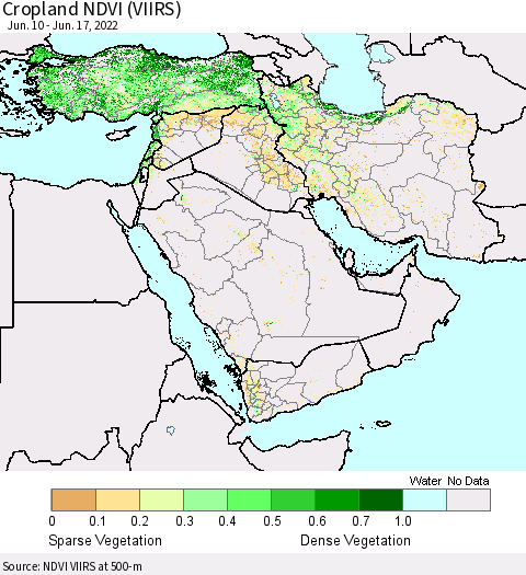 Middle East and Turkey Cropland NDVI (VIIRS) Thematic Map For 6/10/2022 - 6/17/2022