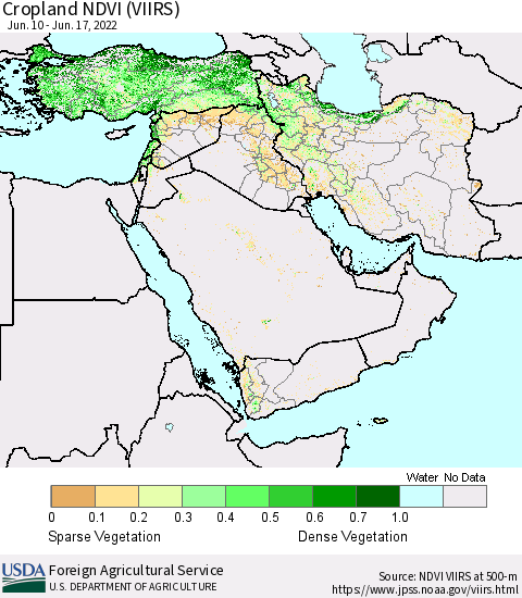 Middle East and Turkey Cropland NDVI (VIIRS) Thematic Map For 6/11/2022 - 6/20/2022