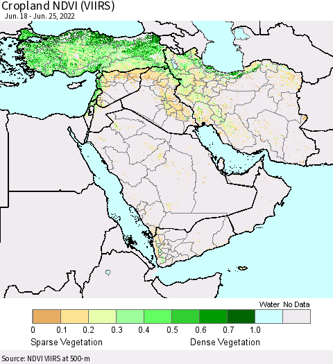 Middle East and Turkey Cropland NDVI (VIIRS) Thematic Map For 6/18/2022 - 6/25/2022