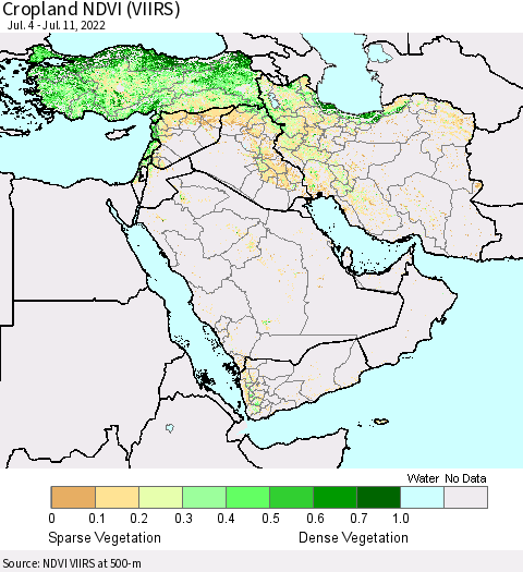 Middle East and Turkey Cropland NDVI (VIIRS) Thematic Map For 7/4/2022 - 7/11/2022