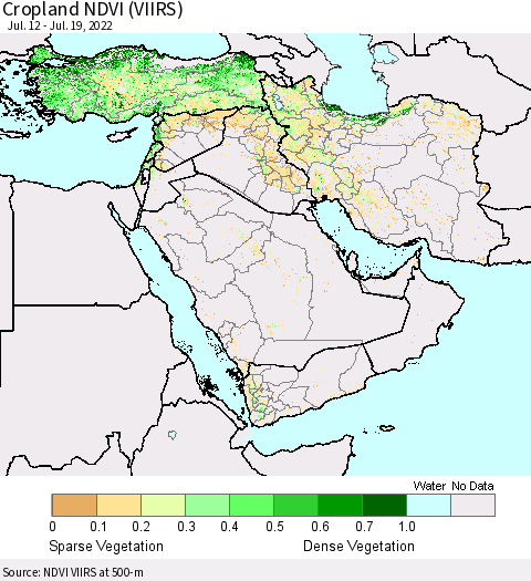 Middle East and Turkey Cropland NDVI (VIIRS) Thematic Map For 7/12/2022 - 7/19/2022