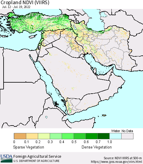 Middle East and Turkey Cropland NDVI (VIIRS) Thematic Map For 7/11/2022 - 7/20/2022