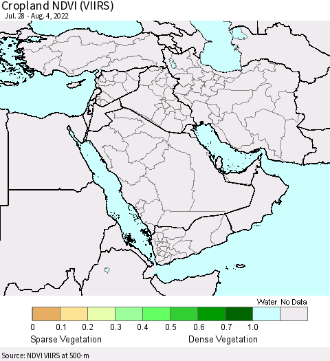 Middle East and Turkey Cropland NDVI (VIIRS) Thematic Map For 7/28/2022 - 8/4/2022