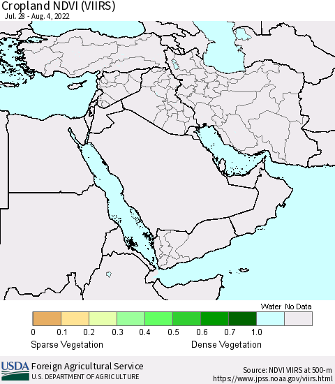 Middle East and Turkey Cropland NDVI (VIIRS) Thematic Map For 8/1/2022 - 8/10/2022