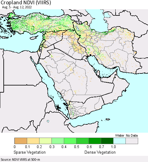 Middle East and Turkey Cropland NDVI (VIIRS) Thematic Map For 8/5/2022 - 8/12/2022