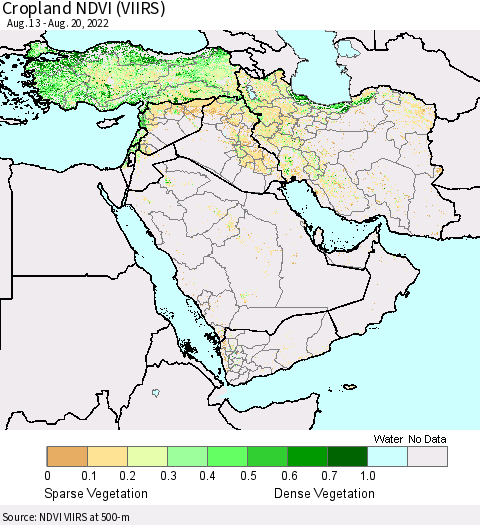 Middle East and Turkey Cropland NDVI (VIIRS) Thematic Map For 8/13/2022 - 8/20/2022
