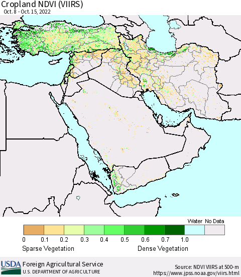 Middle East and Turkey Cropland NDVI (VIIRS) Thematic Map For 10/11/2022 - 10/20/2022