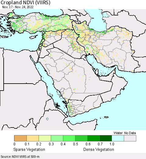 Middle East and Turkey Cropland NDVI (VIIRS) Thematic Map For 11/17/2022 - 11/24/2022