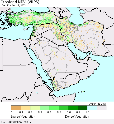 Middle East and Turkey Cropland NDVI (VIIRS) Thematic Map For 12/11/2022 - 12/18/2022