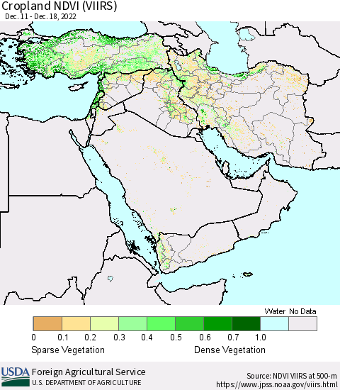 Middle East and Turkey Cropland NDVI (VIIRS) Thematic Map For 12/11/2022 - 12/20/2022