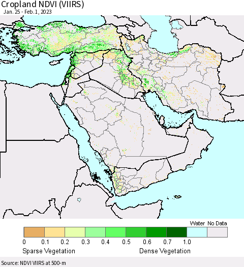 Middle East and Turkey Cropland NDVI (VIIRS) Thematic Map For 1/25/2023 - 2/1/2023