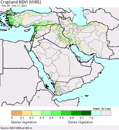Middle East and Turkey Cropland NDVI (VIIRS) Thematic Map For 2/10/2023 - 2/17/2023