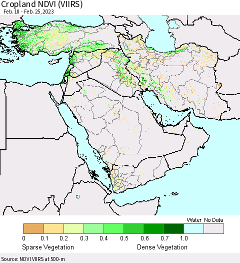 Middle East and Turkey Cropland NDVI (VIIRS) Thematic Map For 2/18/2023 - 2/25/2023