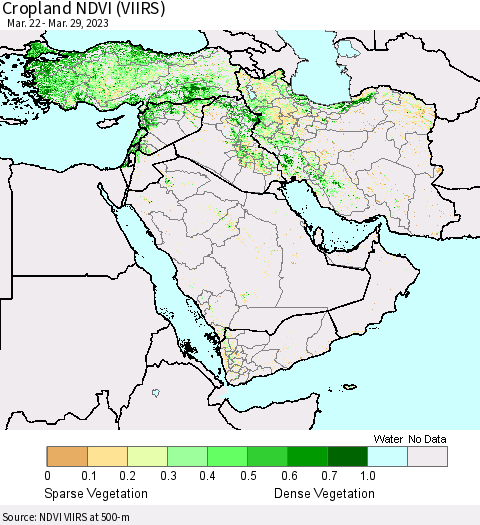 Middle East and Turkey Cropland NDVI (VIIRS) Thematic Map For 3/22/2023 - 3/29/2023