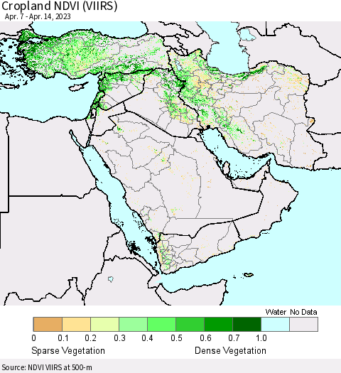 Middle East and Turkey Cropland NDVI (VIIRS) Thematic Map For 4/7/2023 - 4/14/2023