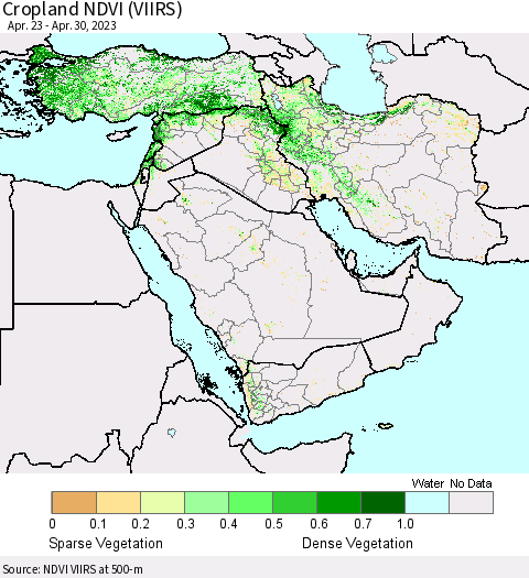 Middle East and Turkey Cropland NDVI (VIIRS) Thematic Map For 4/23/2023 - 4/30/2023