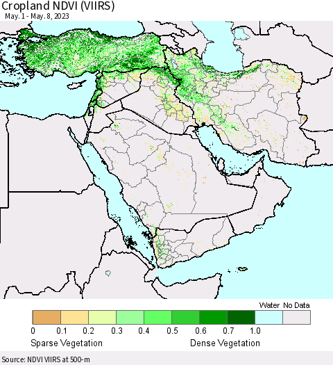 Middle East and Turkey Cropland NDVI (VIIRS) Thematic Map For 5/1/2023 - 5/8/2023