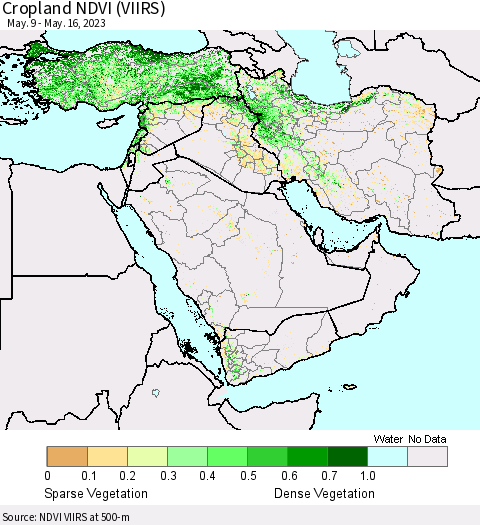 Middle East and Turkey Cropland NDVI (VIIRS) Thematic Map For 5/9/2023 - 5/16/2023