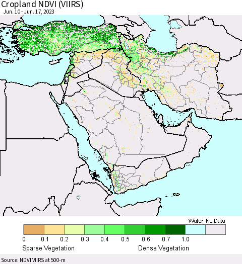 Middle East and Turkey Cropland NDVI (VIIRS) Thematic Map For 6/10/2023 - 6/17/2023