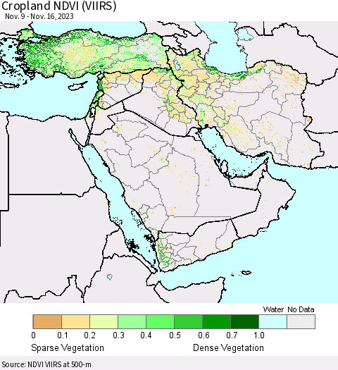 Middle East and Turkey Cropland NDVI (VIIRS) Thematic Map For 11/9/2023 - 11/16/2023