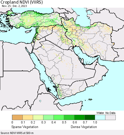 Middle East and Turkey Cropland NDVI (VIIRS) Thematic Map For 11/25/2023 - 12/2/2023