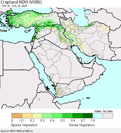 Middle East and Turkey Cropland NDVI (VIIRS) Thematic Map For 2/18/2024 - 2/25/2024