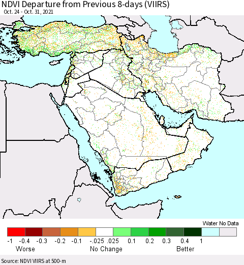 Middle East and Turkey NDVI Departure from Previous Dekad (VIIRS) Thematic Map For 10/21/2021 - 10/31/2021