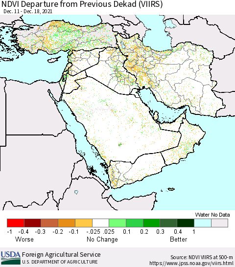 Middle East and Turkey NDVI Departure from Previous Dekad (VIIRS) Thematic Map For 12/11/2021 - 12/20/2021