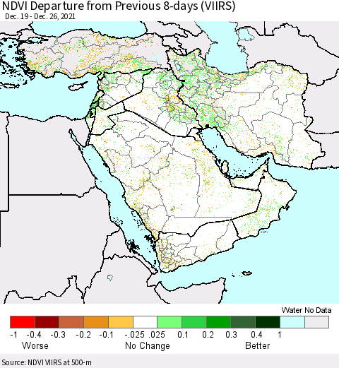Middle East and Turkey NDVI Departure from Previous 8-days (VIIRS) Thematic Map For 12/19/2021 - 12/26/2021