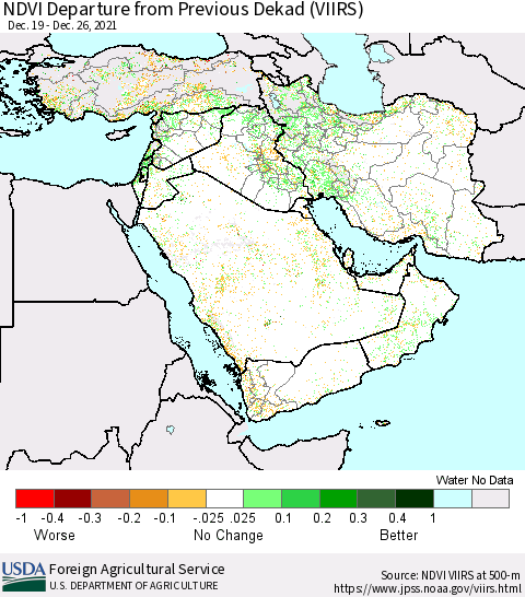 Middle East and Turkey NDVI Departure from Previous Dekad (VIIRS) Thematic Map For 12/21/2021 - 12/31/2021