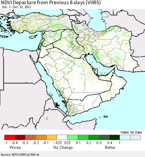 Middle East and Turkey NDVI Departure from Previous 8-days (VIIRS) Thematic Map For 12/3/2022 - 12/10/2022