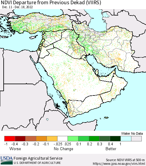 Middle East and Turkey NDVI Departure from Previous Dekad (VIIRS) Thematic Map For 12/11/2022 - 12/20/2022
