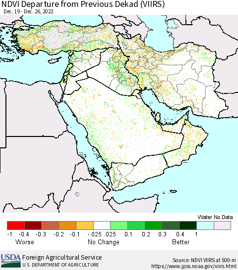 Middle East and Turkey NDVI Departure from Previous Dekad (VIIRS) Thematic Map For 12/21/2022 - 12/31/2022
