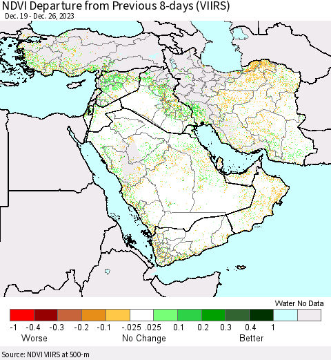 Middle East and Turkey NDVI Departure from Previous 8-days (VIIRS) Thematic Map For 12/19/2023 - 12/26/2023
