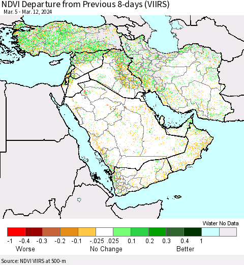 Middle East and Turkey NDVI Departure from Previous 8-days (VIIRS) Thematic Map For 3/5/2024 - 3/12/2024