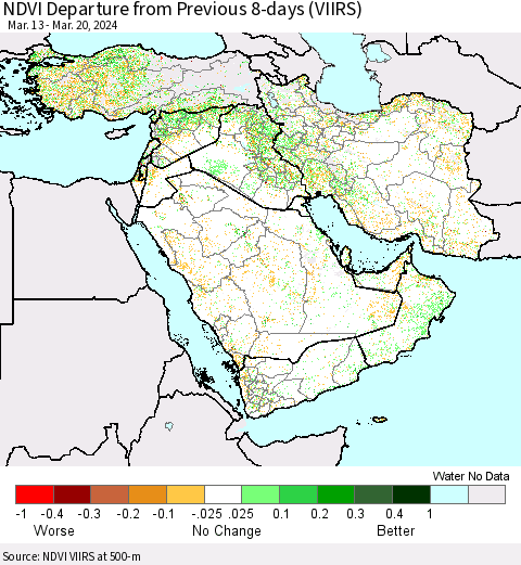 Middle East and Turkey NDVI Departure from Previous 8-days (VIIRS) Thematic Map For 3/13/2024 - 3/20/2024