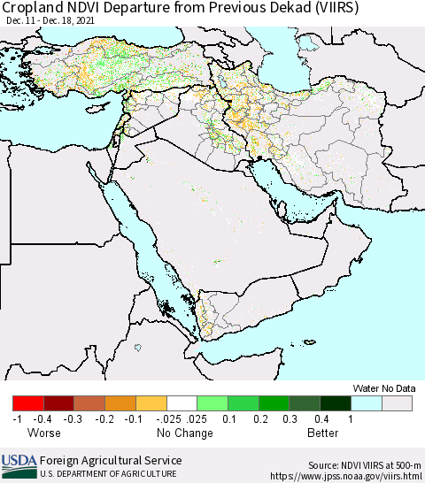 Middle East and Turkey Cropland NDVI Departure from Previous Dekad (VIIRS) Thematic Map For 12/11/2021 - 12/20/2021