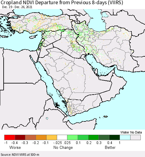 Middle East and Turkey Cropland NDVI Departure from Previous 8-days (VIIRS) Thematic Map For 12/19/2021 - 12/26/2021
