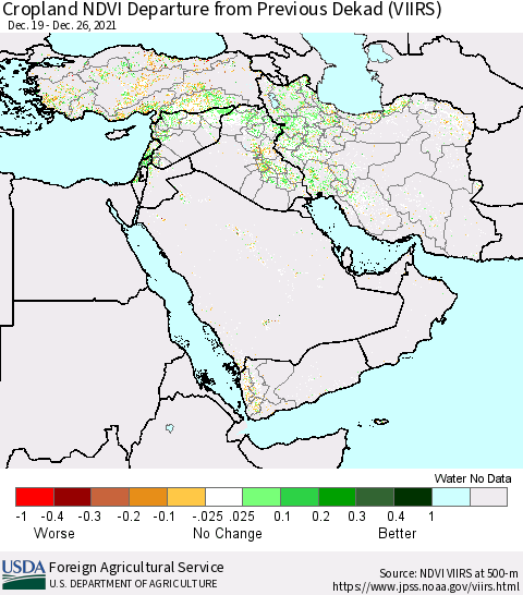 Middle East and Turkey Cropland NDVI Departure from Previous Dekad (VIIRS) Thematic Map For 12/21/2021 - 12/31/2021